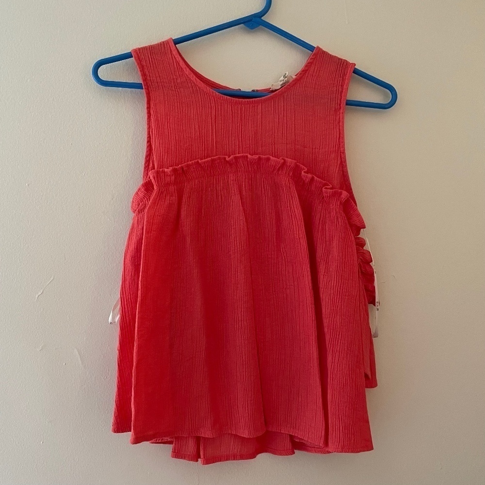3/ $25 S- E&M Coral Lightweight Frilly Off the Shoulder Top